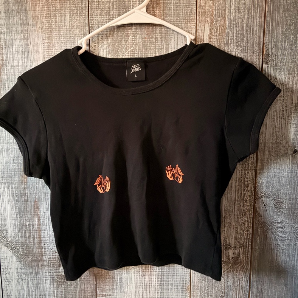 Hell babes Chic Black Crop Top with Graphic Design
